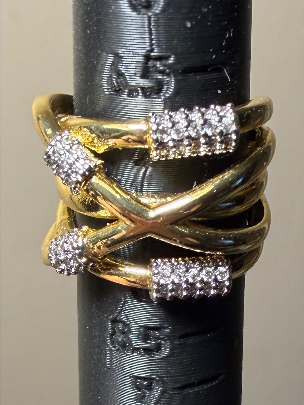 Gold-Tone Crystal Accent Cross Wrap Ring - Stainless steel CZ